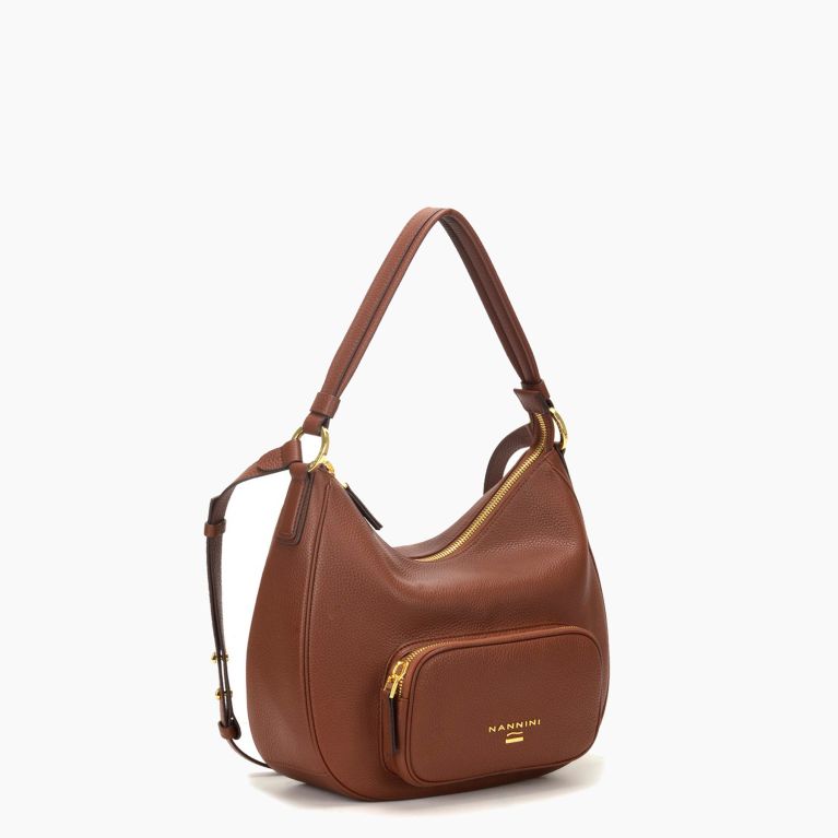 Borsa A Spalla Vera Pelle Marrone Lincon