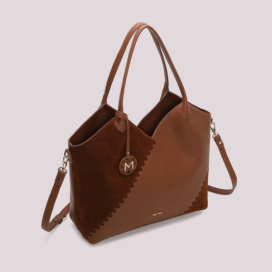 Borsa Shopping con Patch effetto camoscio cuoio