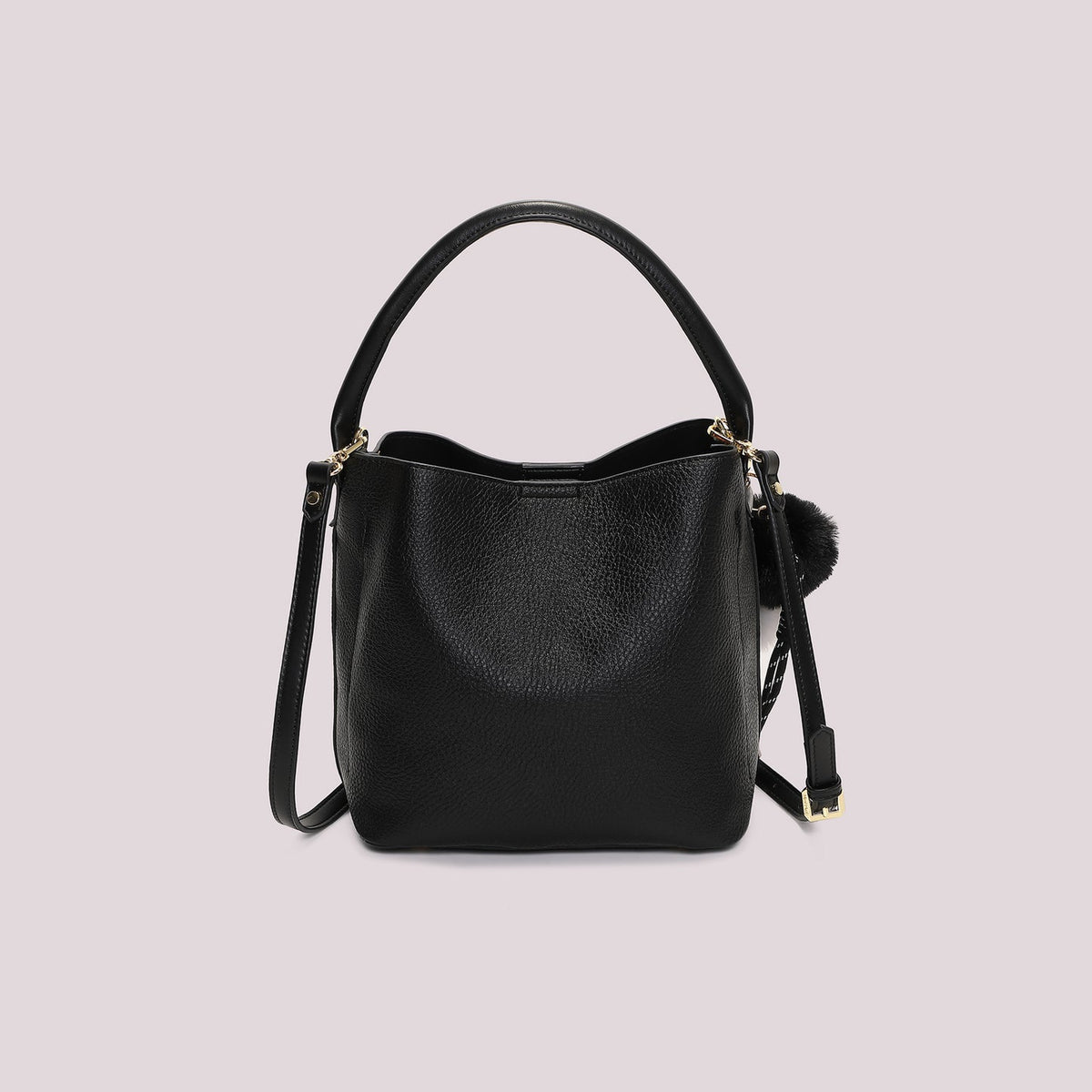 Borsa a Secchiello Nera con Pon pon