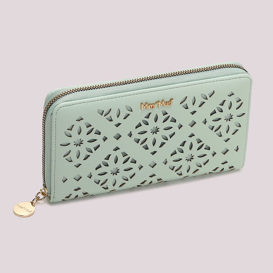 Portafoglio Zip Around Grande Verde Acqua Traforato