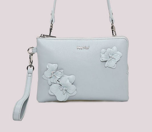 Borsa clutch a mano Mimì-Muà Celeste Fiori