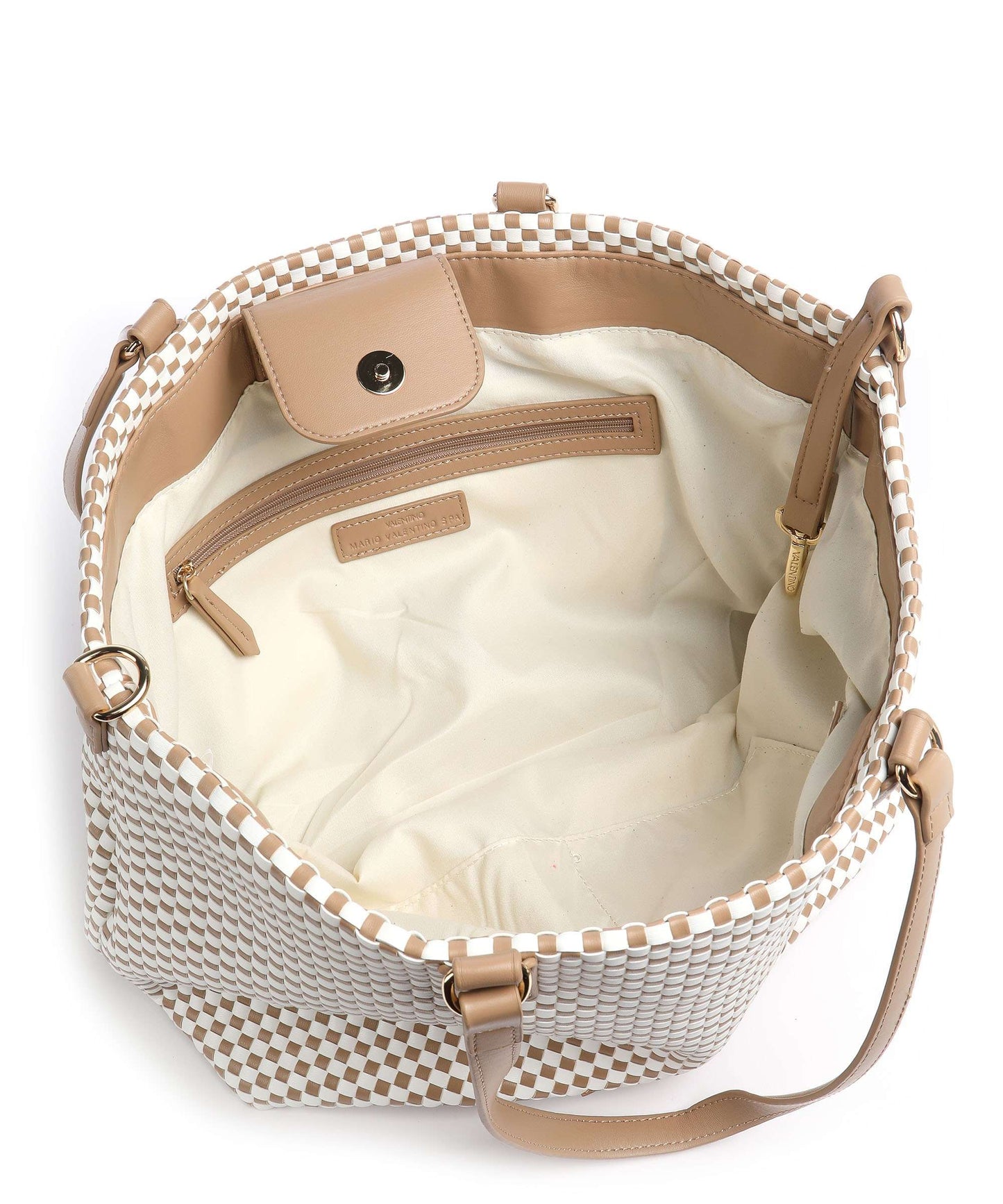 Shopper Bicolor Intrecciata Bianco/Camel Valentino by Mario Valentino