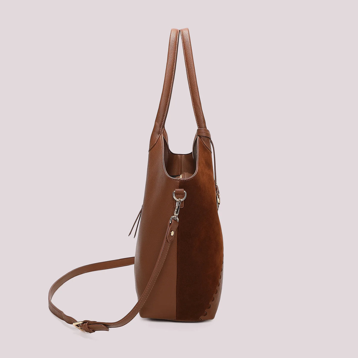 Borsa Shopping con Patch effetto camoscio cuoio