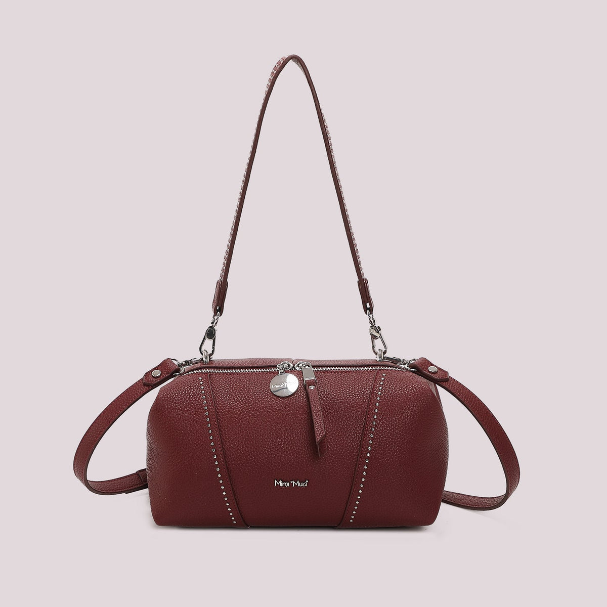 Borsa a spalla e tracolla con borchie Mimì-Muà Burgundy