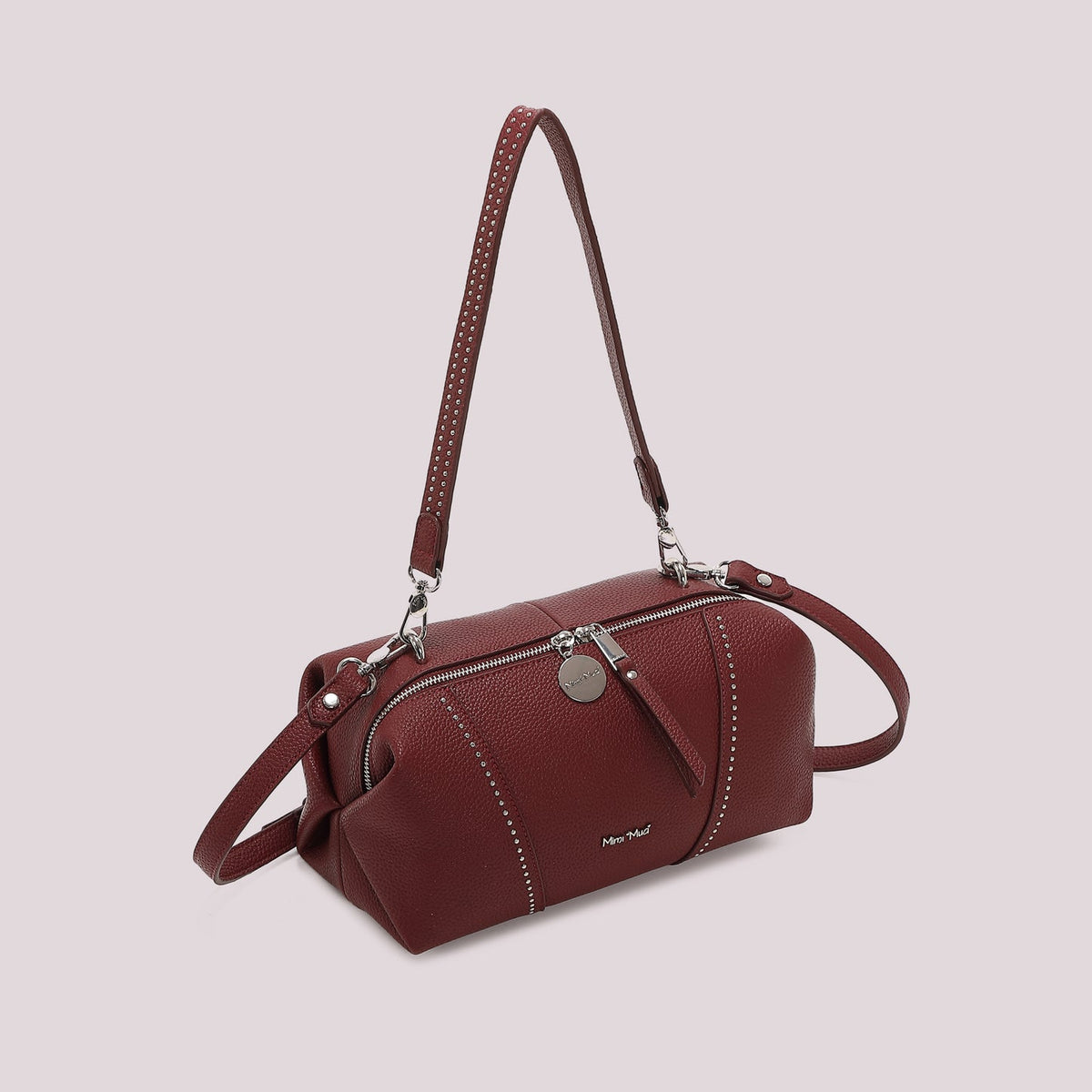 Borsa a spalla e tracolla con borchie Mimì-Muà Burgundy