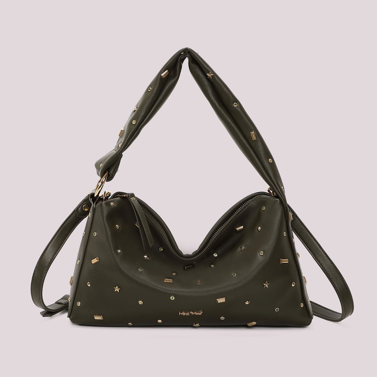 Borsa a spalla e tracolla con borchie Mimì-Muà Verde Militare