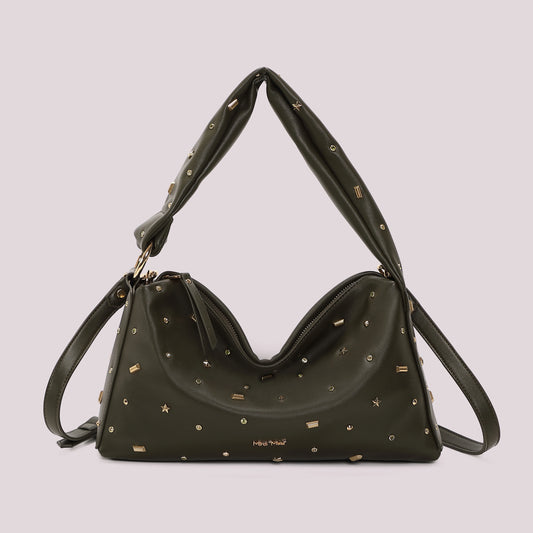 Borsa a spalla e tracolla con borchie Mimì-Muà Verde Militare