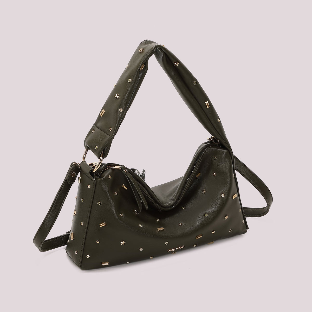 Borsa a spalla e tracolla con borchie Mimì-Muà Verde Militare