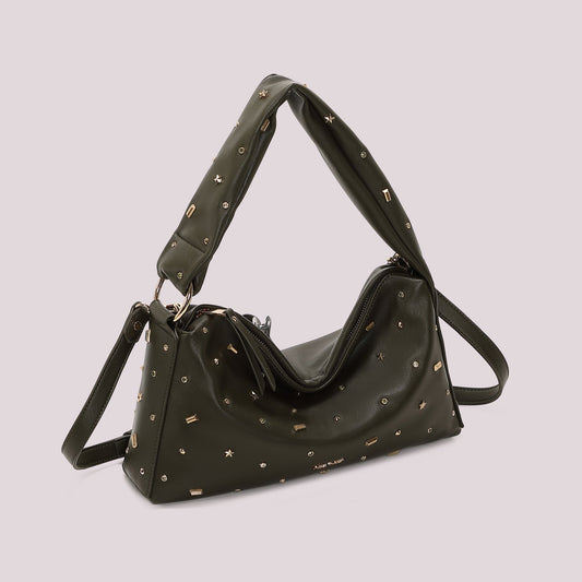 Borsa a spalla e tracolla con borchie Mimì-Muà Verde Militare