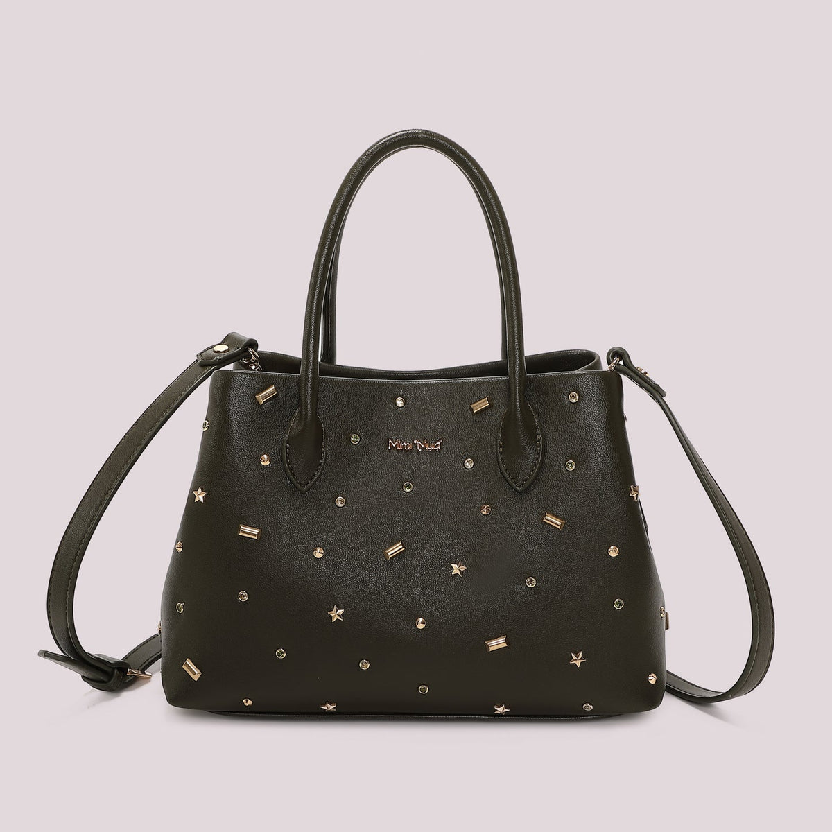 Borsa a Mano E tracolla Verde Militare con borchiette