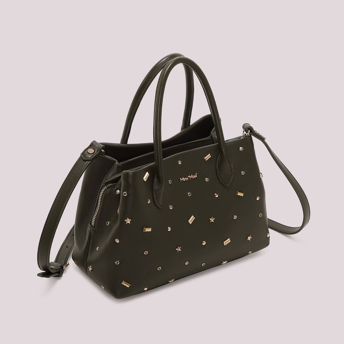 Borsa a Mano E tracolla Verde Militare con borchiette