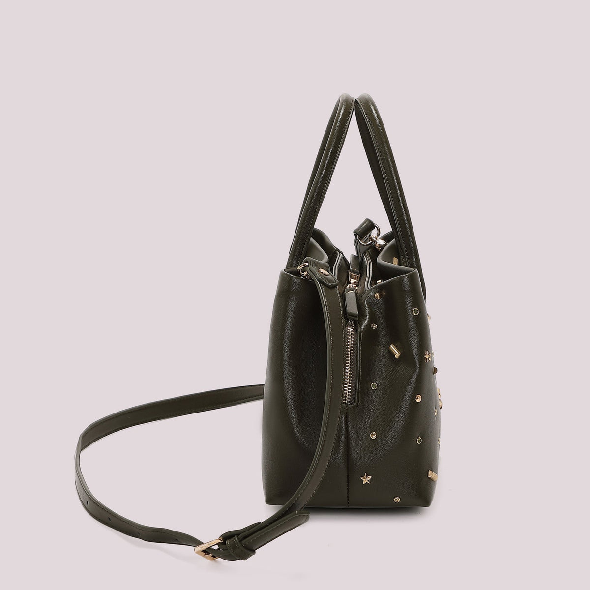 Borsa a Mano E tracolla Verde Militare con borchiette