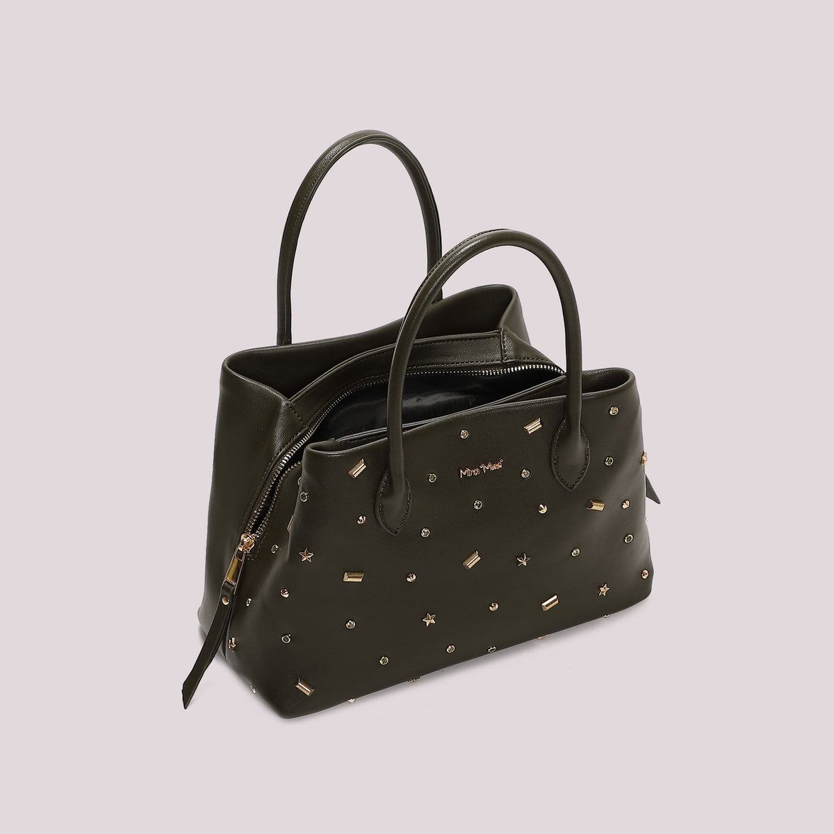Borsa a Mano E tracolla Verde Militare con borchiette