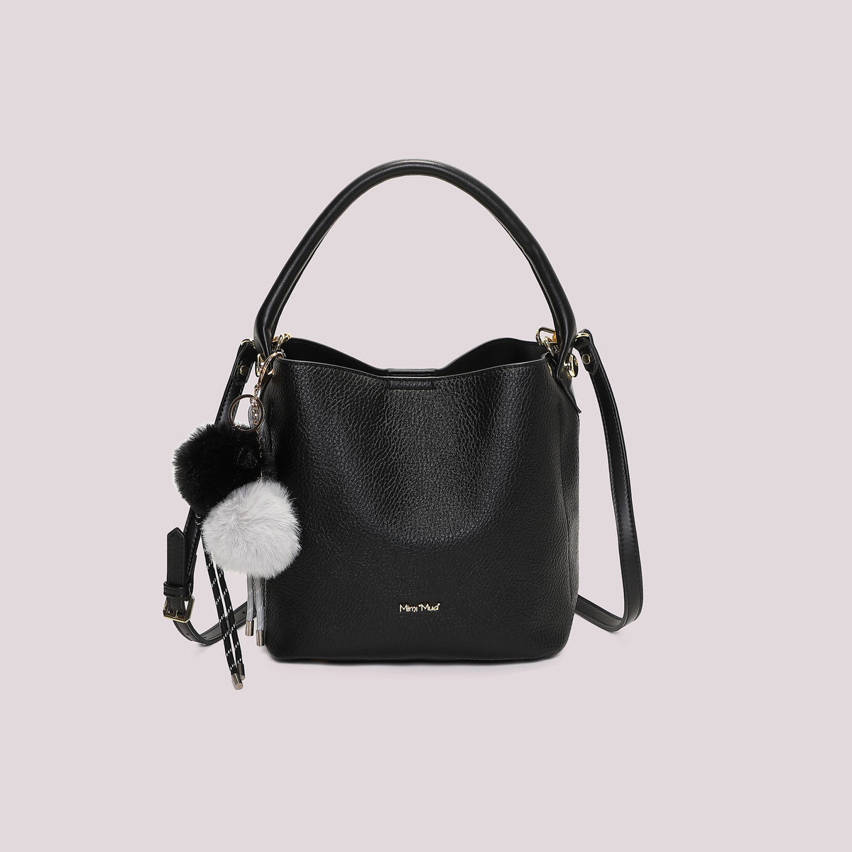 Borsa a Secchiello Nera con Pon pon