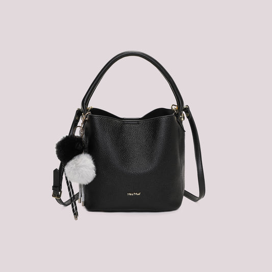 Borsa a Secchiello Nera con Pon pon