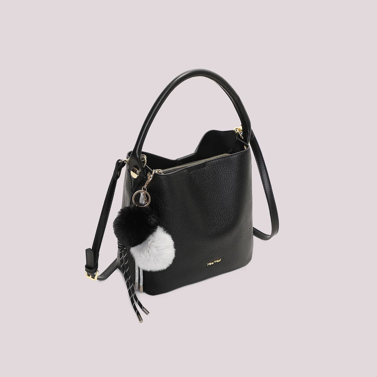Borsa a Secchiello Nera con Pon pon