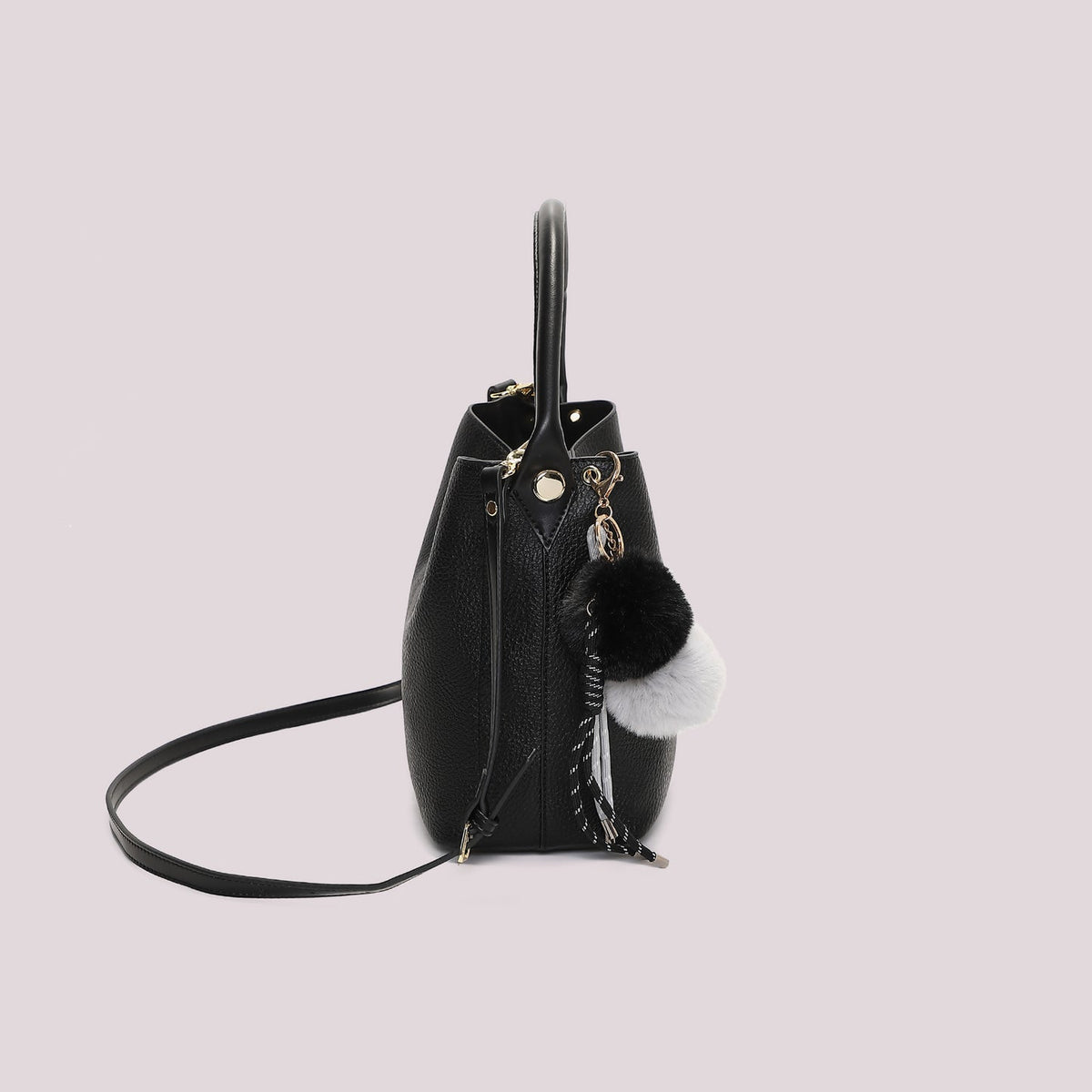 Borsa a Secchiello Nera con Pon pon