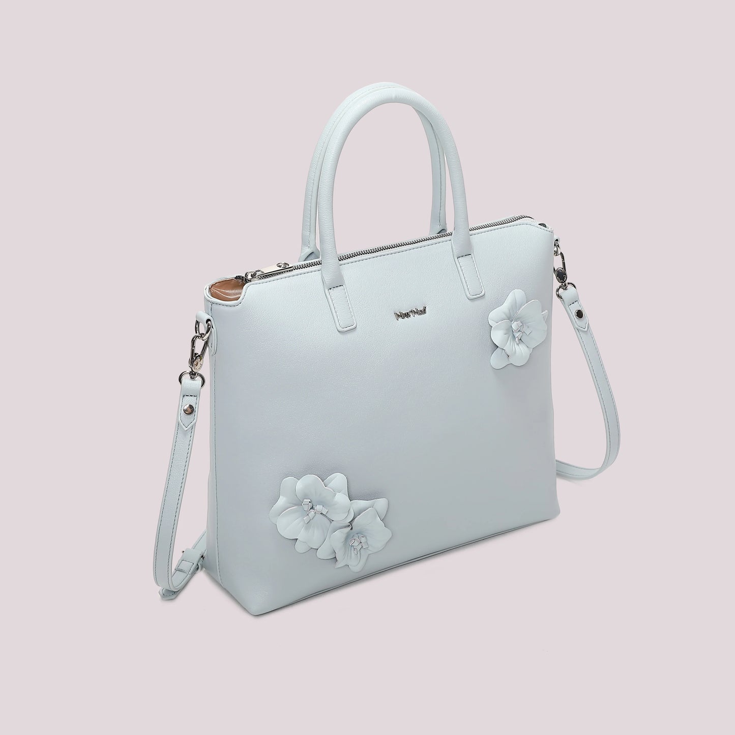 Borsa a Spalla Con Fiori Celeste