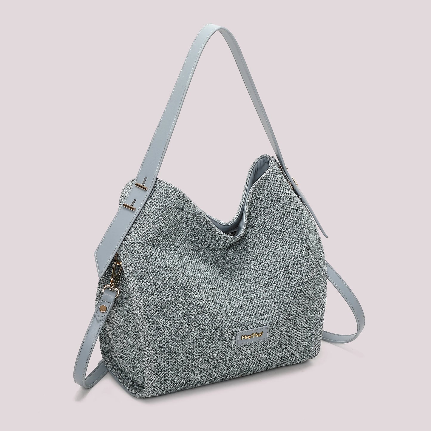 Borsa Hobo In paglia Celeste
