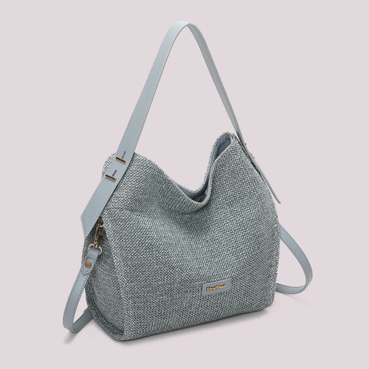 Borsa Hobo In paglia Celeste