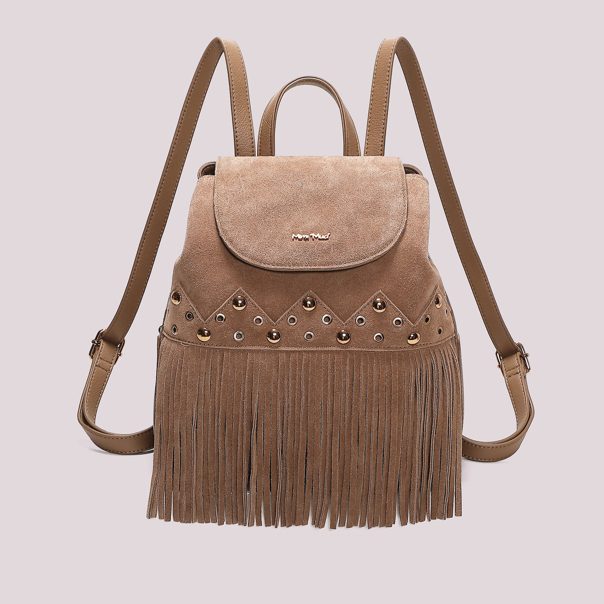 Zaino con frange e borchie Mimì-Muà Beige