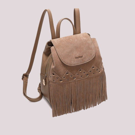 Zaino con frange e borchie Mimì-Muà Beige