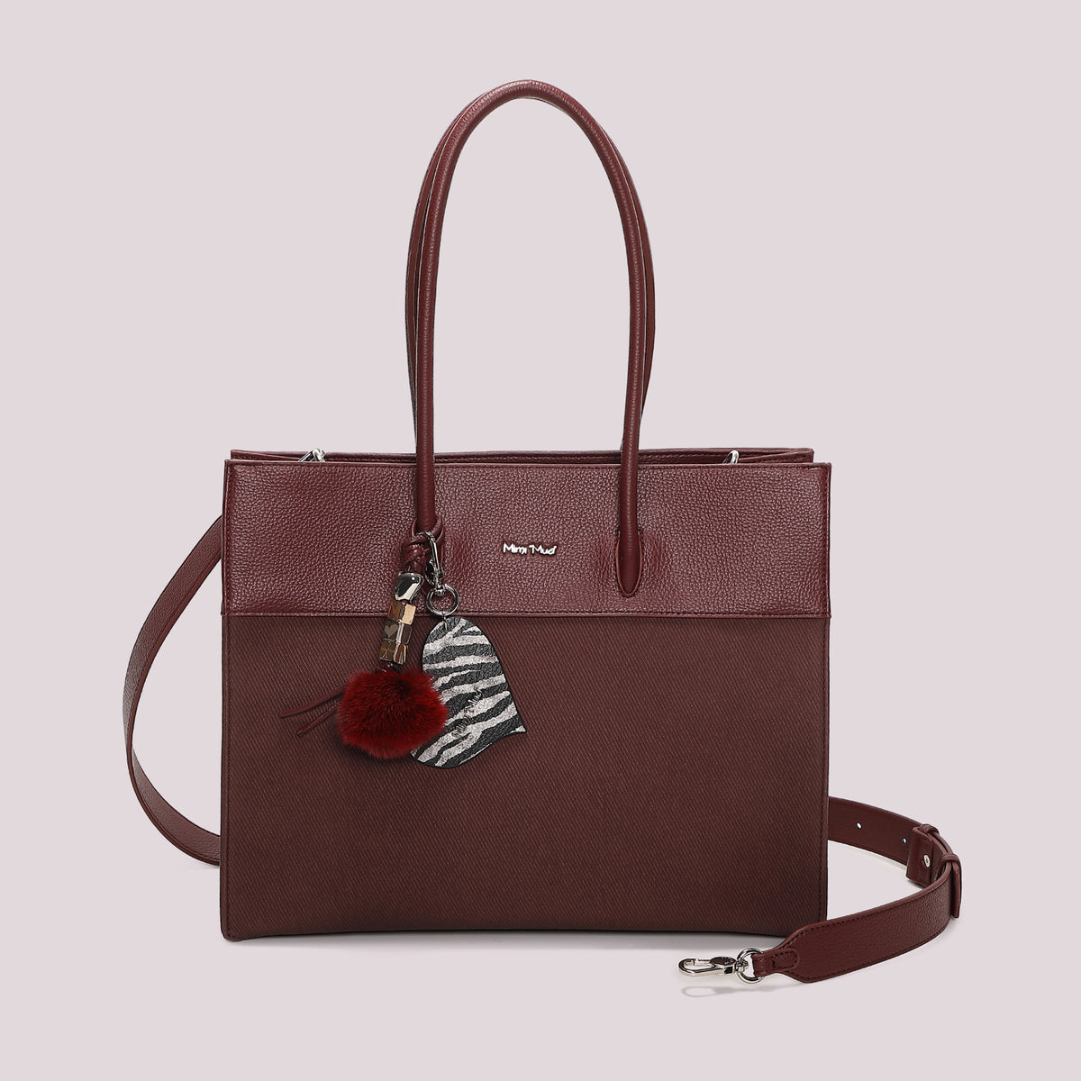 Borsa Tote con Charm e Cuore Prugna