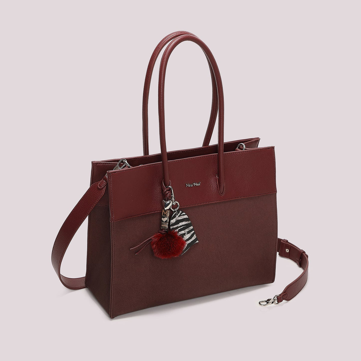 Borsa Tote con Charm e Cuore Prugna