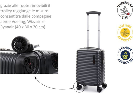 Bagaglio a Mano Con Ruote Gratuito Ryanair 40x30x20 Swing Nero