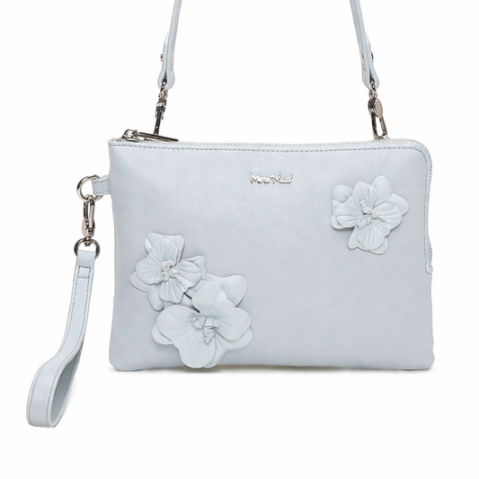 Borsa clutch a mano Mimì-Muà Celeste Fiori