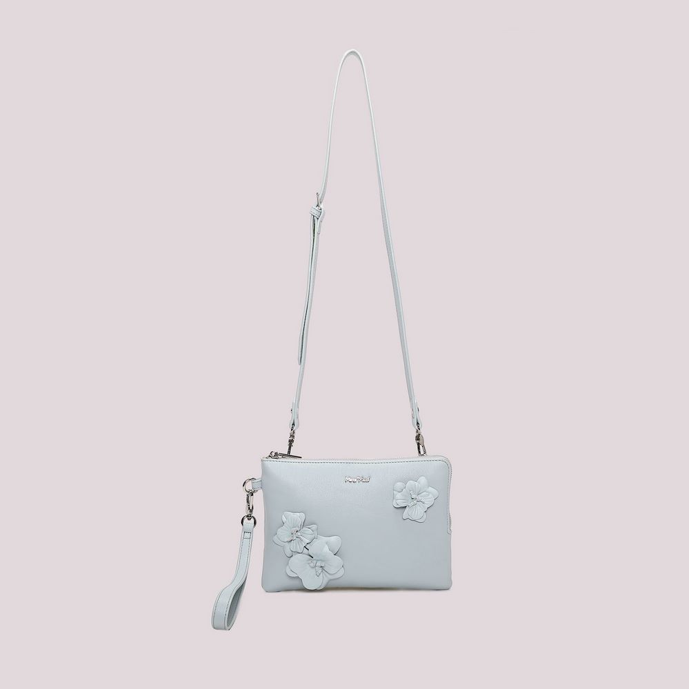 Borsa clutch a mano Mimì-Muà Celeste Fiori