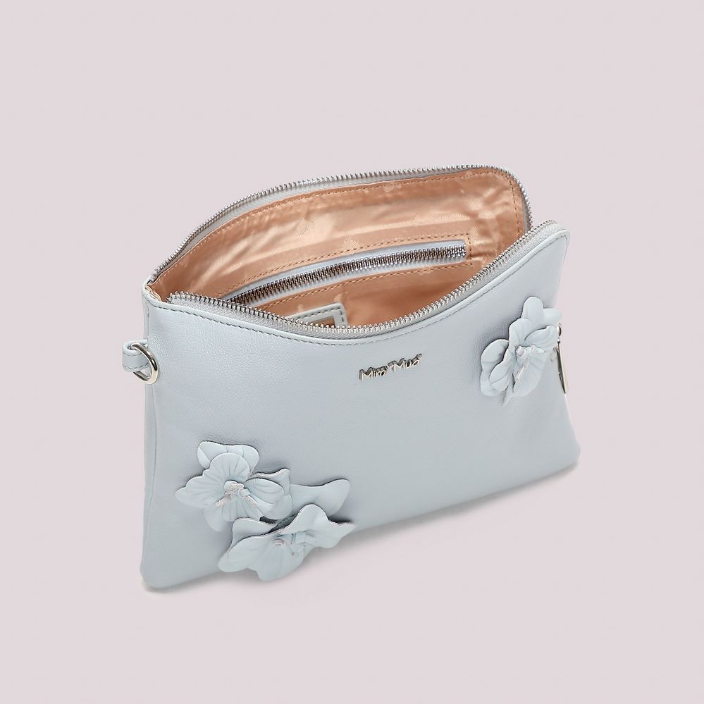 Borsa clutch a mano Mimì-Muà Celeste Fiori
