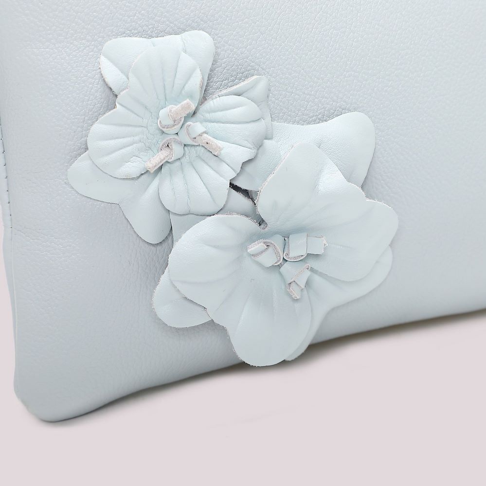 Borsa clutch a mano Mimì-Muà Celeste Fiori